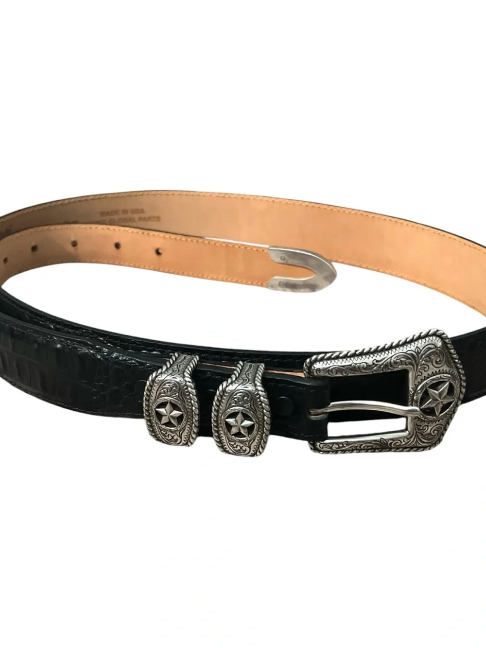 Tony Lama Men’s country crocodile print blk leather western belt sz 40